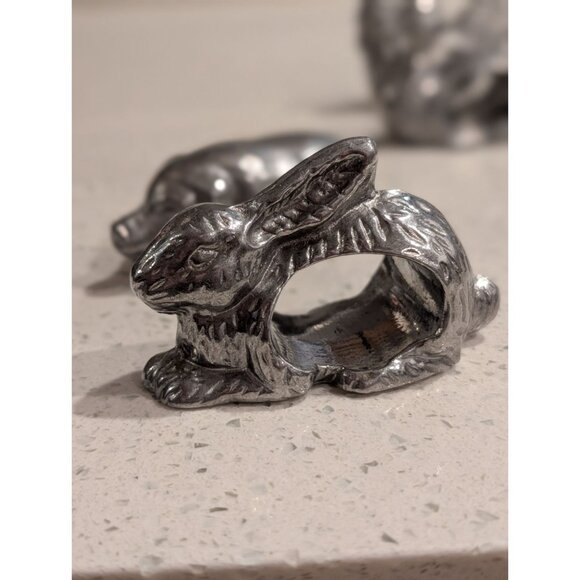 Vintage Shafford Pewter Animal Napkin Rings Set 10 Ducks Rabbit Hen Pig - Picture 16 of 16